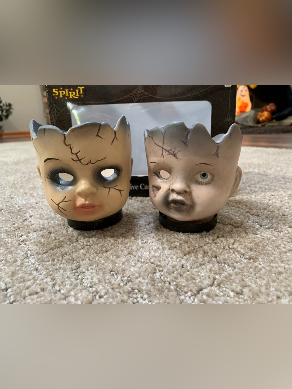 Spirit Distressed Doll Head Lanterns - Cream and Gray